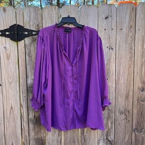 RYAN WYLDE Purple Ruffle Blouse Top Women’s 4X NWT NEW